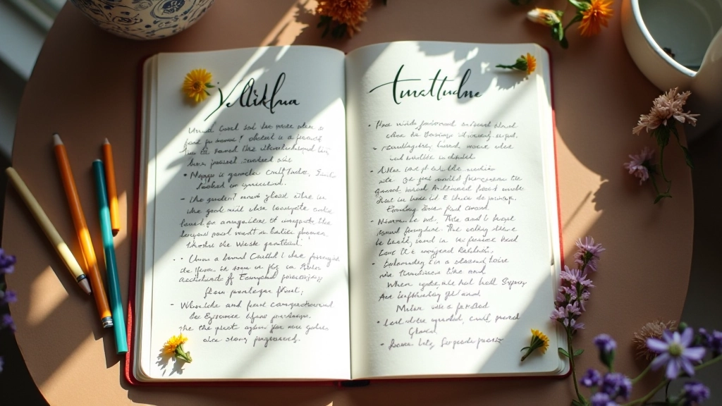 Páginas de um diário com anotações manuscritas e flores secas pressionadas