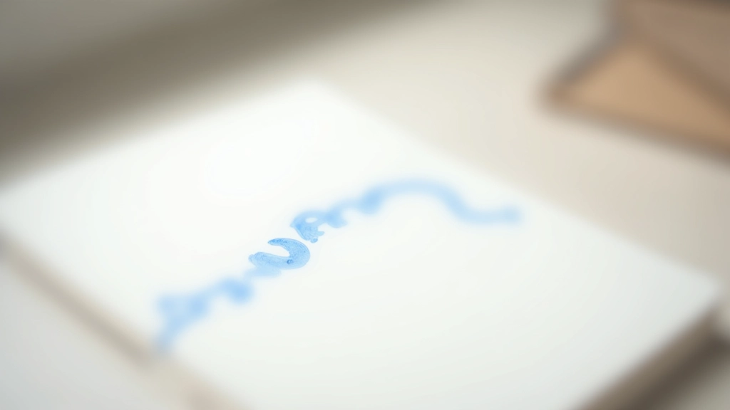 Página de caderno com uma única linha manuscrita em tinta azul, com bastante espaço em branco ao redor